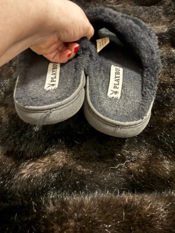Playboy Bunny Shaggy Slippers Black Faux Shoes S 6.5 - 7.5 - Image 4