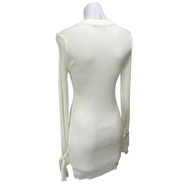 Boohoo White Ribbed Knit Crew Neck Long Sleeve Sweater Mini Bodycon Dress Size S - Image 6