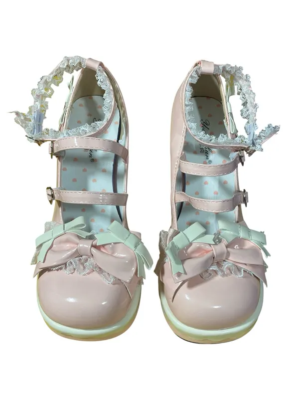 Lolita Platform Mary Jane Pink White Lace Bow Chunky Heel Kawaii Shoes EU 39 - Image 3
