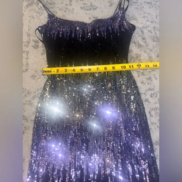 B Darlin Ombre Purple Black Sequin Mini Dress Size 1/2 Bodycon Sparkly Glam - Image 6