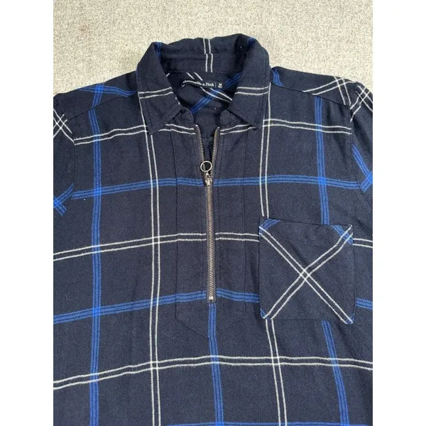 Abercrombie & Fitch Medium Womens Blue Plaid Shirt Dress‎ Long Sleeve Zip Collar - Image 9
