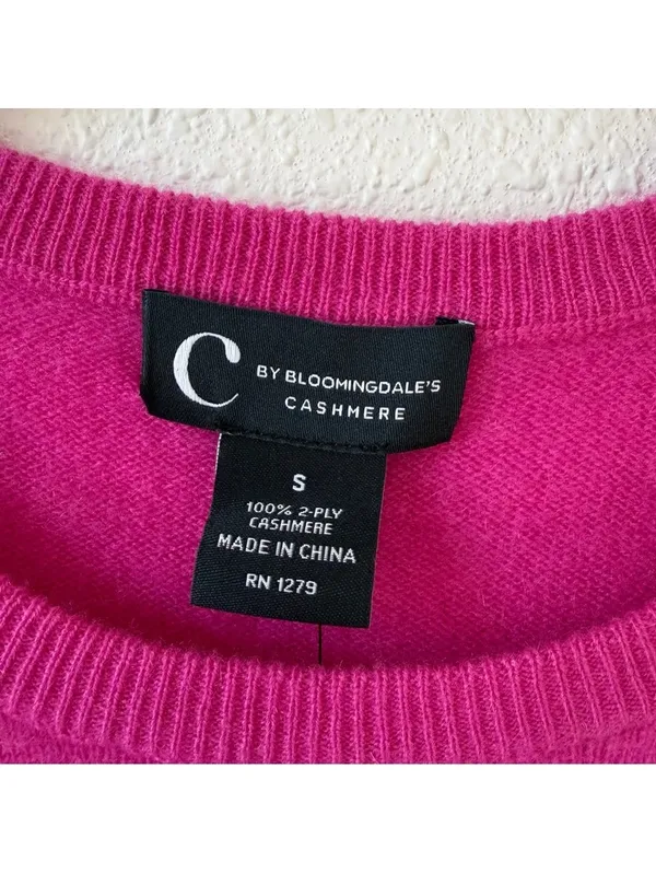 C By Bloomingdale’s 100% Cashmere Crewneck Sweater Size Small Cherry Blossom - Image 4