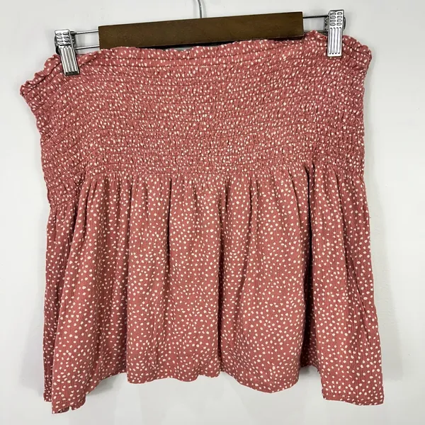 Abercrombie Fitch Mini Skirt Womens Large‎ Pink Polka Dot Smocked Pull On Preppy - Image 6