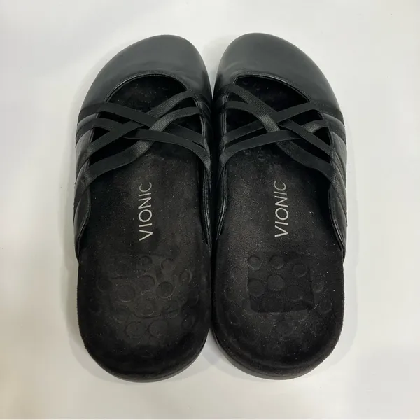 Vionic Claire black leather mules slip on shoes‎ women's size 9 business casual - Image 6