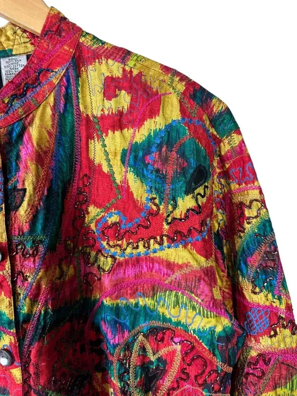 Chico’s Multicolor Silk Beaded Embroidered Jacket Artwear Size 2/L - Image 5