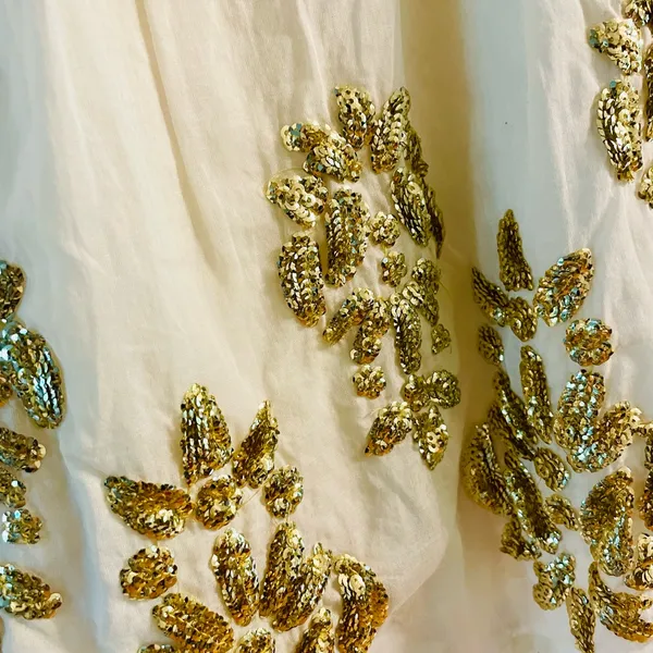 Anthropologie Cream and Gold Embellished Blouse - Image 4
