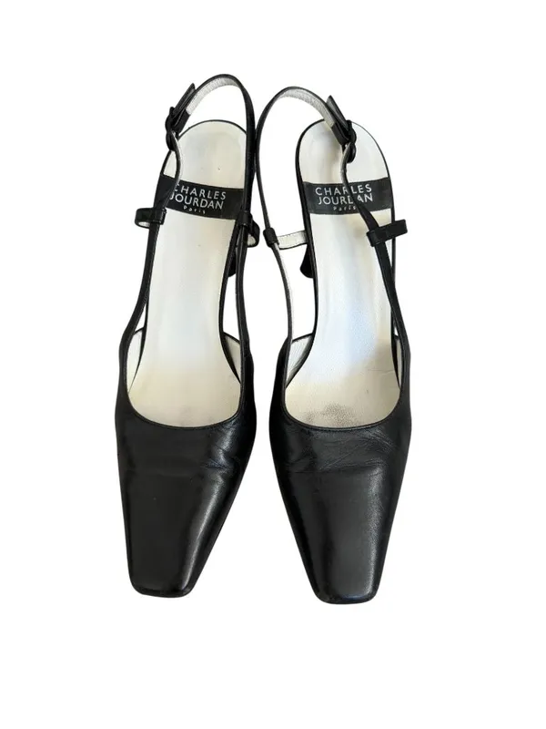 CHARLES JOURDAN Vintage Black Leather Slingback Heels Size 6.5 - Image 7
