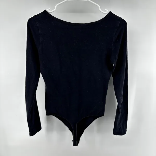 Abercrombie & Fitch Long-Sleeve Bodysuit Scoop Cotton Snap Button Black Small - Image 4