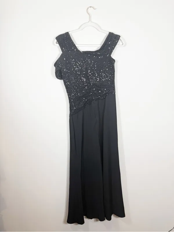 Tadashi Shoji Vesta Black Sequin Bodice Maxi Dress Size 6 - Image 4