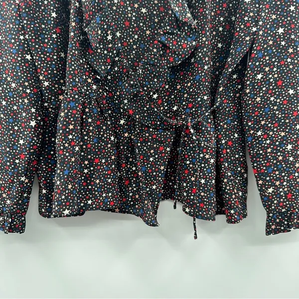 Madewell Silk‎ Ruffle-Hem Wrap Long Sleeve Top in Starry Night Size M - Image 4