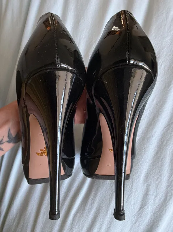 Prada Milano Black Patent Leather Peep Toe Platform Pumps Size 8.5 US - Image 10