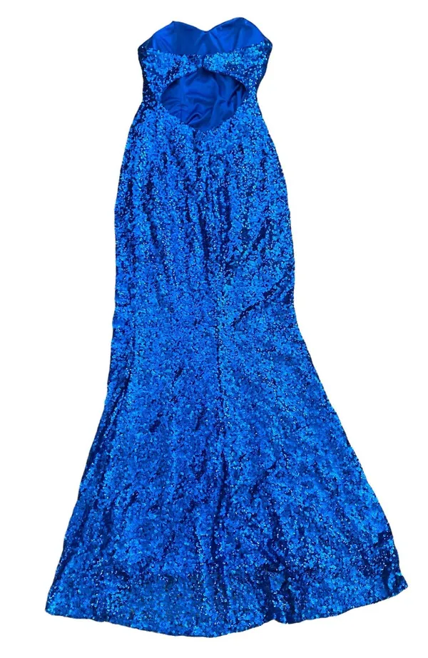 Faviana Blue Strapless Sequin Long prom Dress Size 4 - Image 5