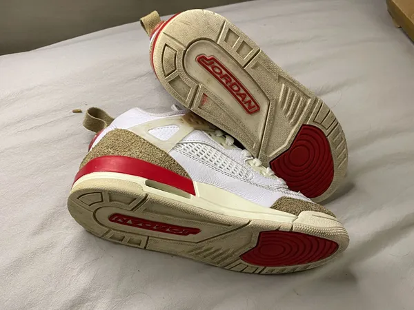 Kids size 3.5 Nike Jordan Spizike Low White Fire Red Desert Camo Men Casual Shoes - Image 7