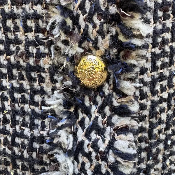 Zara‎ Tweed Mini Dress Size M Black Blue Gold Button Frayed Trim Classic Preppy - Image 7