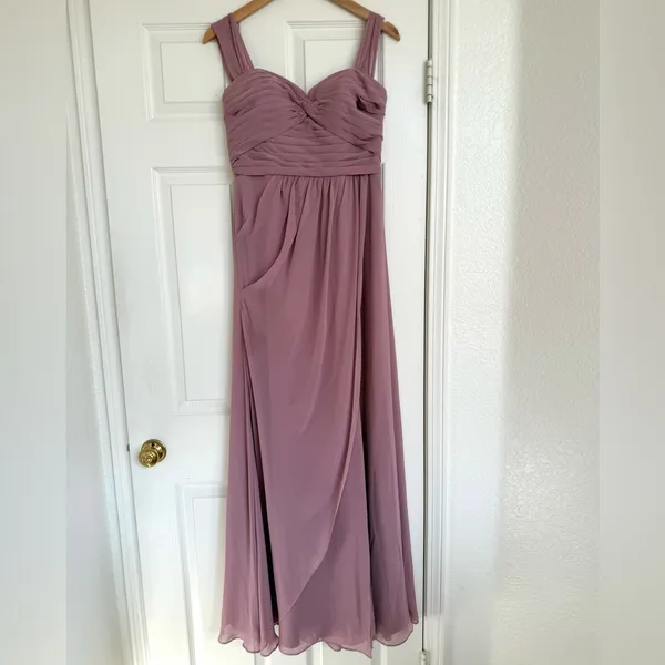 Azazie Zapheira‎ Dusty Rose Pink A-Line Ruched Chiffon Dress Bridesmaid 8 - Image 4