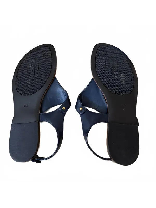 Lauren Ralph Lauren Ellington T-Strap Thong Flat Sandal Metal Logo Size 8.5 - Image 3