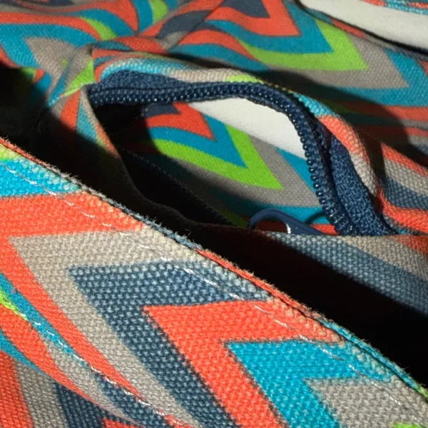 KAVU Rope Bag Neon Chevron Zigzag Canvas Sling Crossbody Backpack Grey Blue - Image 5