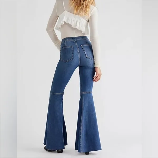 Free People Just Float On Flare Jeans Sz 26 Dark Wash Denim Stretch Western - Image 2
