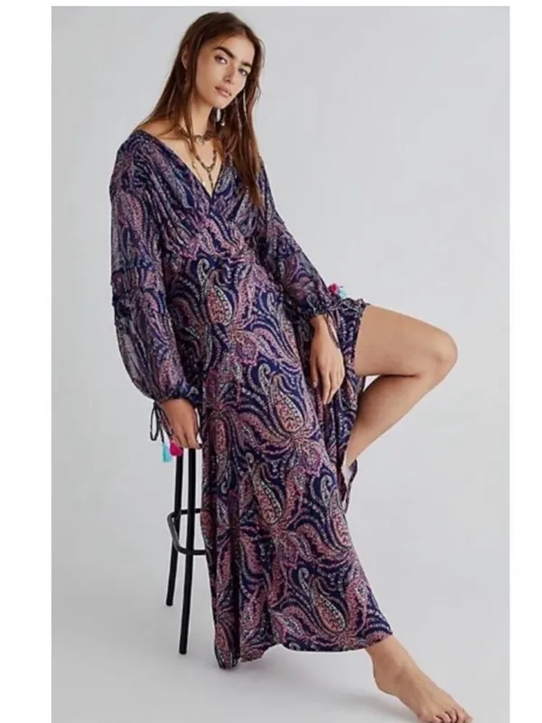 NEW Free People Mirage Paisley Bandana Print Sapphire Combo Maxi Dress 12 - Image 5