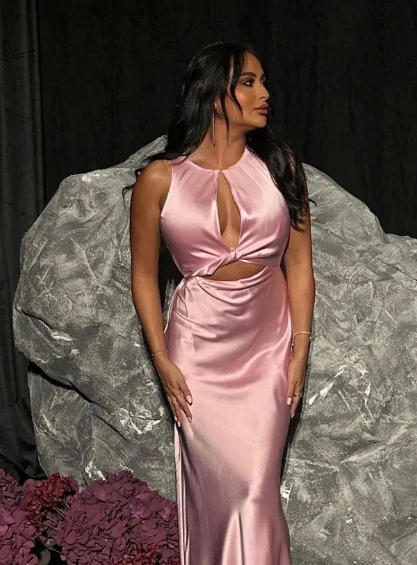 Zara maxi dress midi Light Pink tie knot satin effect wedding party evening - Image 2