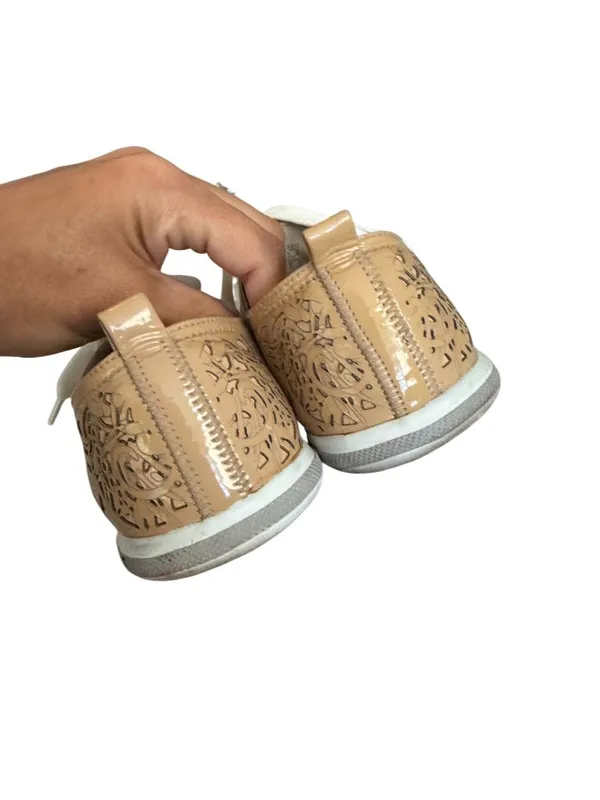 PRADA Tan Patent Leather Laser Cut Sneakers Size 37 / US 7 - Image 6