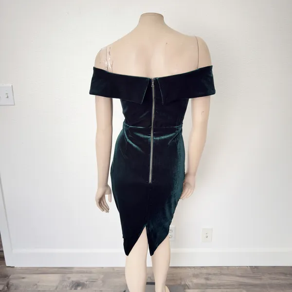 [Bardot] Emerald Green Velvet Off The Shoulder Bella Sheath Midi Dress Small 6 - Image 3