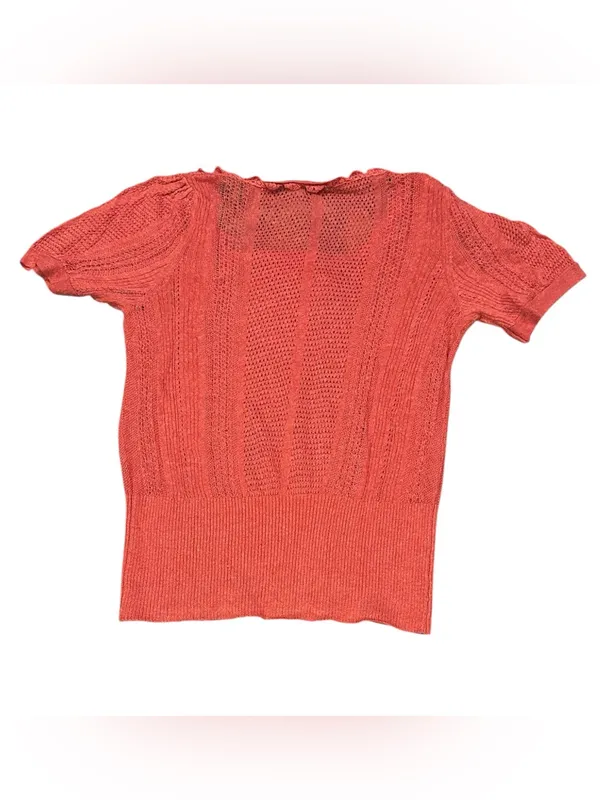 Anthropologie Moth Linen Knit Pointelle Vintage Style Short Sleeve Top M - Image 3