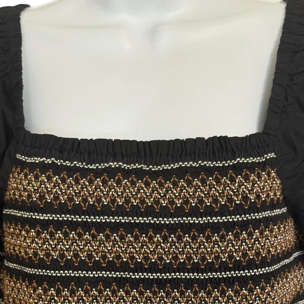 MADEWELL Black Smocked Embroidered Puff‎ Sleeve Poplin Mini Dress NWT Size Large - Image 3
