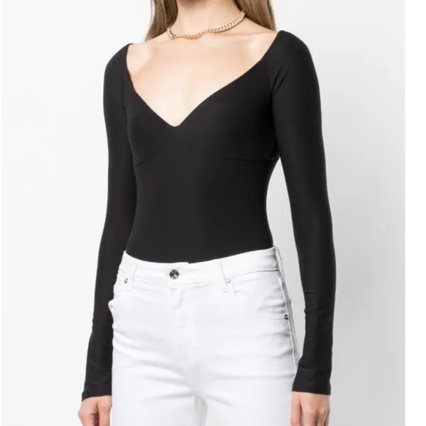 ALIX NYC Jansen Black Sweatheart Neckline Long sleeve Thong‎ Bodysuit - Image 2