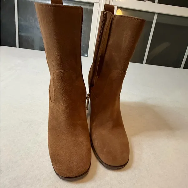 Coach Brown Suede Wedge Ankle Boots Side Zip Booties Size 7 - Image 2