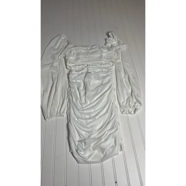 Hello Molly Long Flight Dress White Ruched Mesh Cutout Mini Long Sleeve US 4 S - Image 2