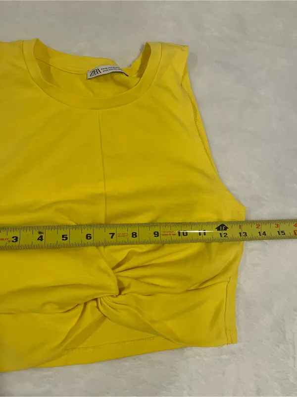 Zara Vibrant Yellow Twist Front Cropped Tank Top - Medium - Image 3