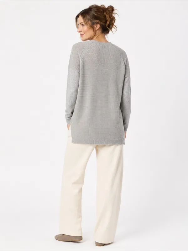 Eileen Fisher M Organic Cotton Cashmere Waffle Knit Tunic Lagenlook Gray - Image 3