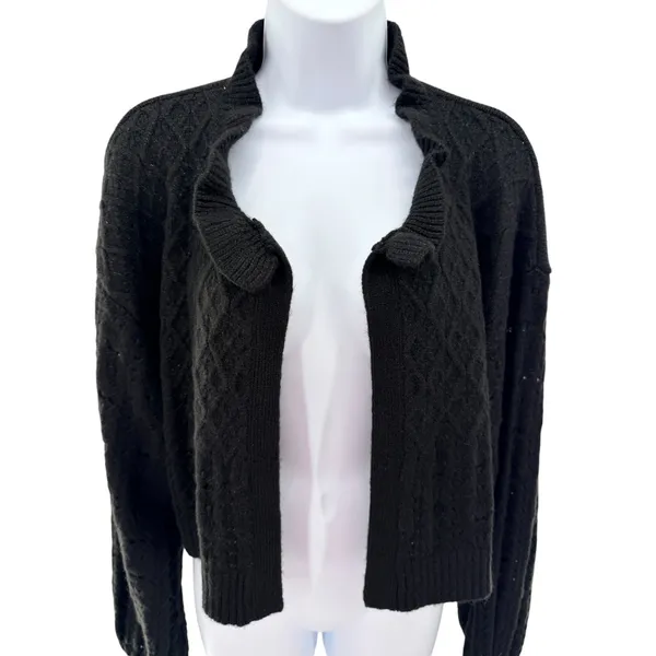 Flat White Black Metallic Cable‎ Knit Shrug Cardigan Ruffle Neck OS Cozy Luxe - Image 3