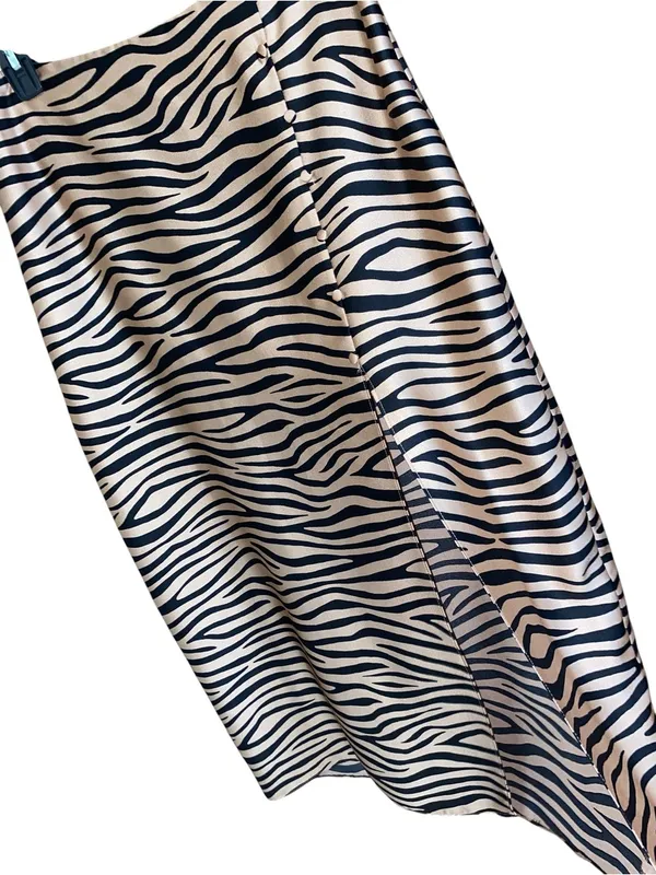 Le Lis Satin Zebra Print Slit Maxi slip Skirt Black Tan Date night Office Siren - Image 6