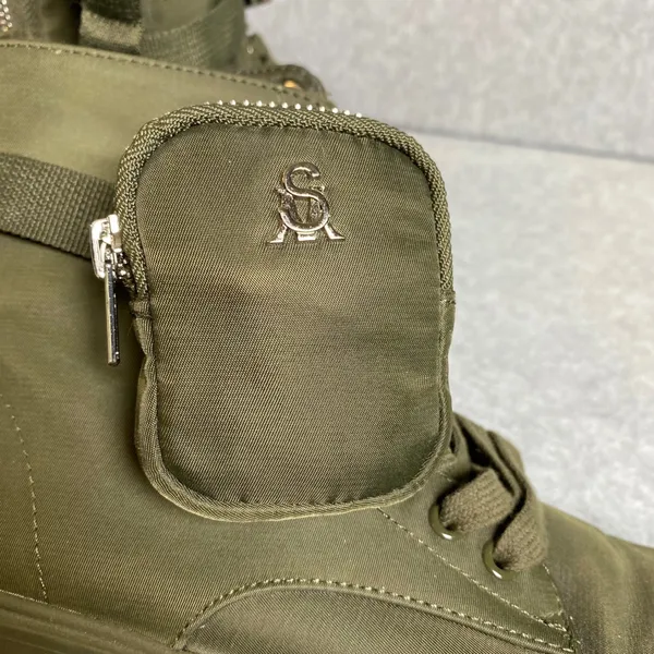 Steve Madden Thora-P Combat Boots Women's Sz 6.5M Olive Green Pouch Lug Sole EUC - Image 5