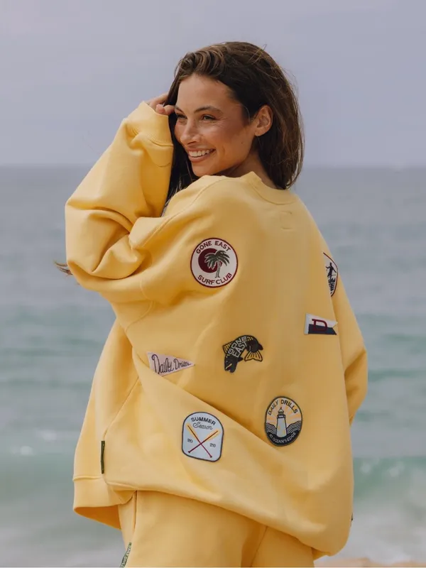 Daily Drills Sunny Yellow Heavyweight Oversized Out East Crewneck Sweatshirt - Image 2
