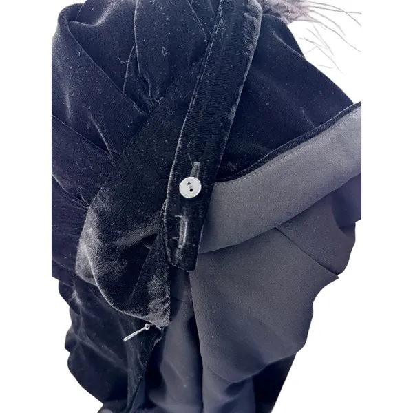 A Loves A Black Velvet V-Neck Midi Dress Feather Shoulder‎ Trim S Glam No Belt - Image 7