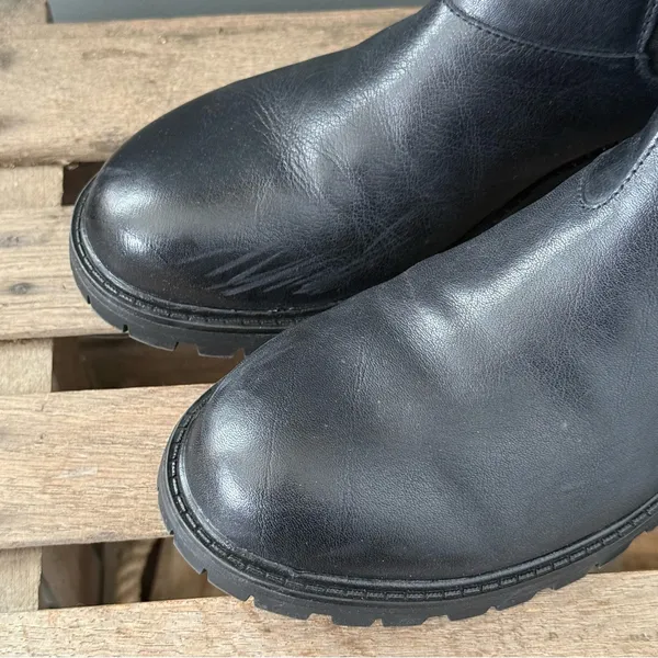 Vepose Womens Black Leather‎ Chunky Heel Ankle Size 11 Chelsea Boots A24 - Image 4