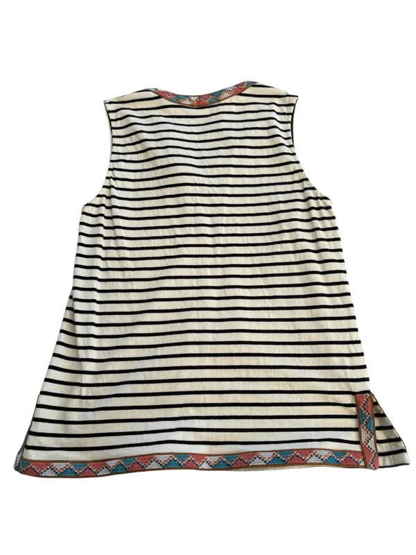 THML size medium Striped Sleeveless Embroidered Trim tank top black white - Image 10