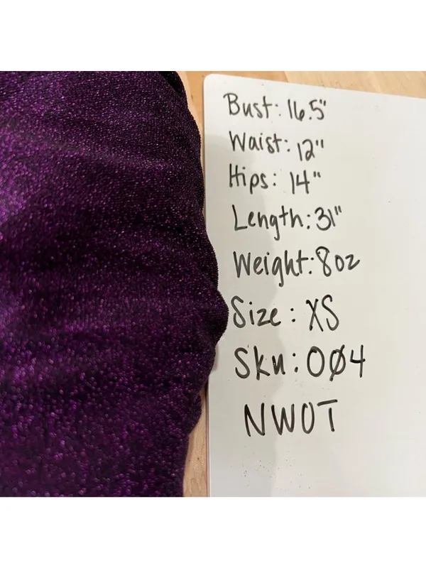 Lush Purple Metallic Bodycon Dress Size XS NWT Cowl Neck Strappy Y2K Night Luxe - Image 10
