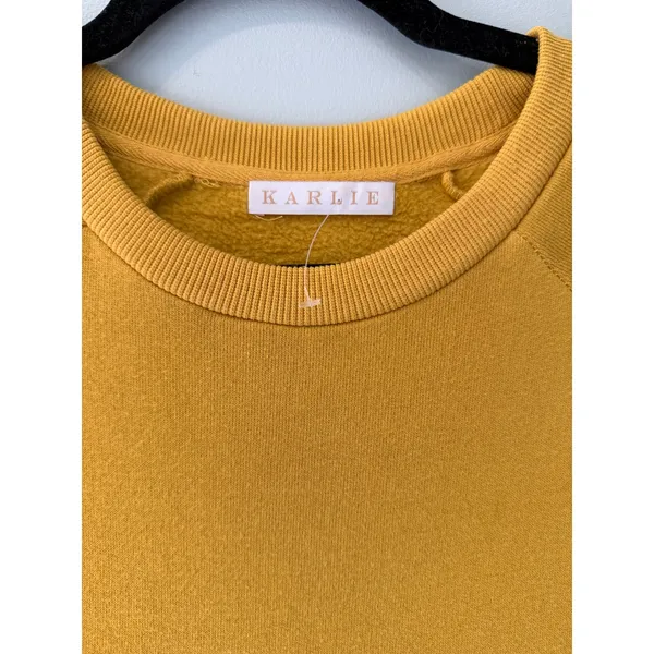 Karlie Mustard Yellow Sweatshirt Dress Tiered Ruffle Cotton Medium - Image 4