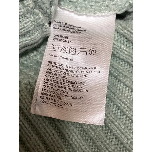 H&M Women's Green Cable Knit Ribbed V Neck Button Up Cardigan Sweater Top Size S - Image 6