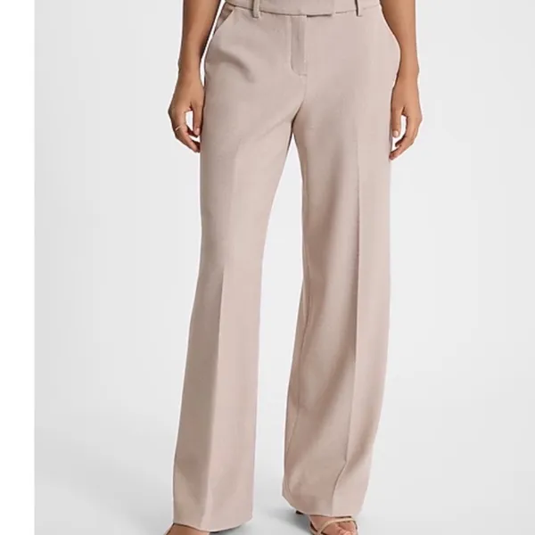 EXPRESS Editor Boot Mid Rise Dress Trouser Pant Size 6 Cream Khaki - Image 6