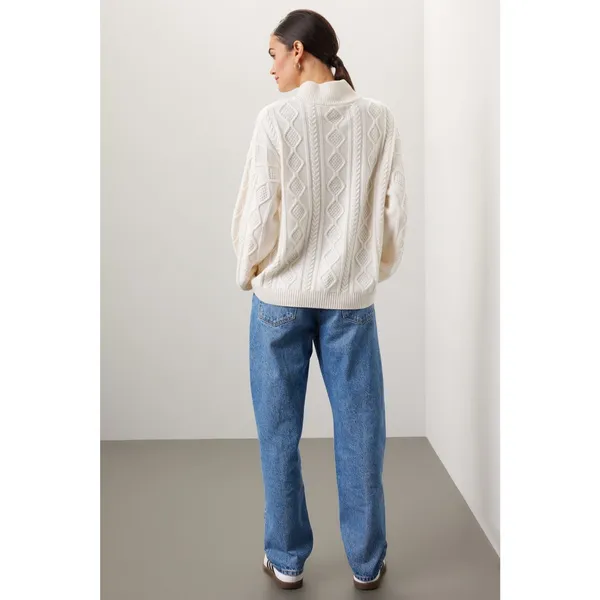 SPLENDID Off-White Wool Blend Quarter Zip Long Sleeve Dakota Half Zip Sweater S - Image 3