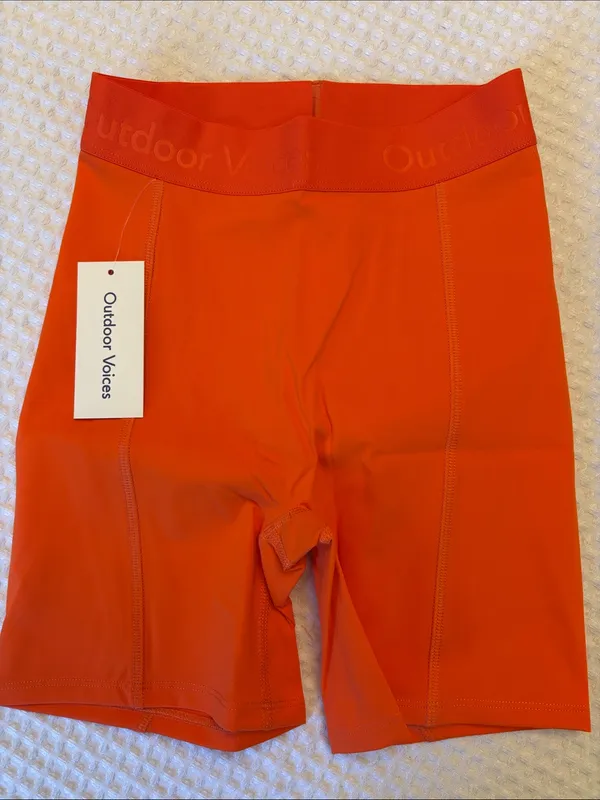 NEW! Outdoor Voices SMALL Sundance SuperForm 5” Bright Orange Bike Yoga Shorts - Image 2