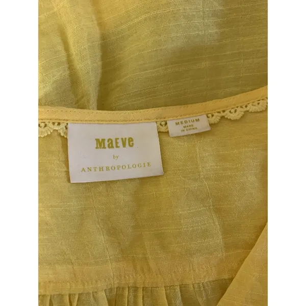 Maeve Anthropologie Verona Yellow V‎ Neck Tie Balloon Sleeve Blouse Boho Flowy M - Image 4