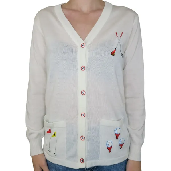Vintage 70s Golf Embroidered Cardigan Sweater - Image 2