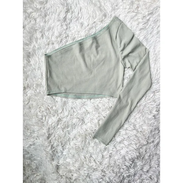 Missguided Mint Green Ribbed One Shoulder Crop Top - Image 2
