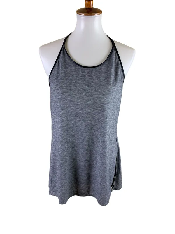 Athleta M Gray Heather Strappy Back Tank Top Side Slit Athletic - Image 2
